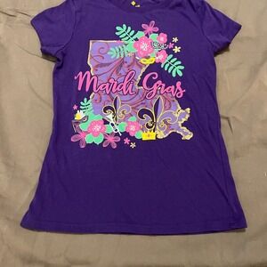 Mardi Gras Louisiana State Graphic Tee Kids Medium Purple Fleur De Lis Shirt